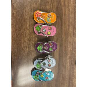 Hawaii Flip Flop Magnetic Clips Set of 5 Colorful Turtles & Flowers